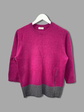 DRIES VAN NOTEN Pink Grey Alpaca Wool Side Zip 3/4 Sleeves Sweater Sz S